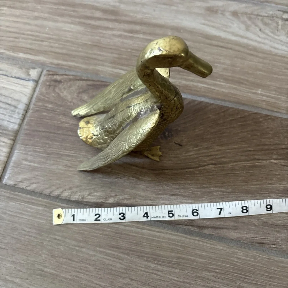 Vintage Brass Duck Figurine Wings Open 9